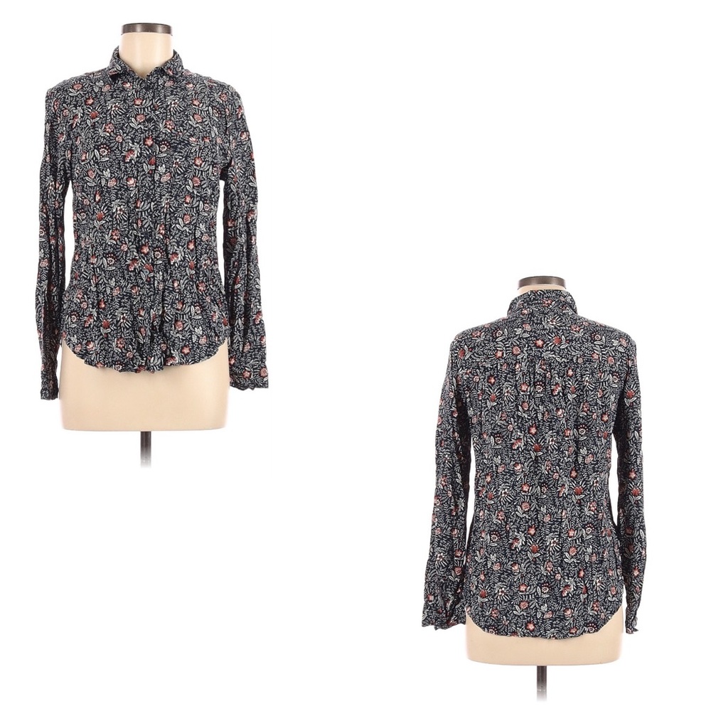 Like New Loft Long Sleeve Sheer Wild Flower Keyhole Utility Blouse Sz XS